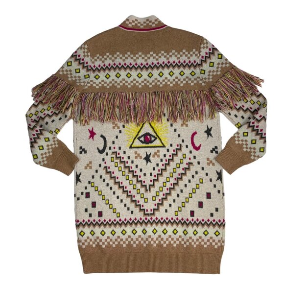 Le Superbe Cream Meditation Cardigan Sweater XS Fringe Wool Cashmere Western - Picture 10 of 12